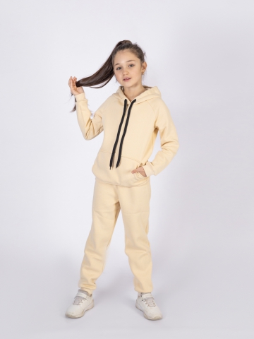 296-СЛ. Свитшот с капюшоном  + Штаны, хлопок 65%, 35%  ПЭ, 3-х нитка (начес) сливочный 80,86,92