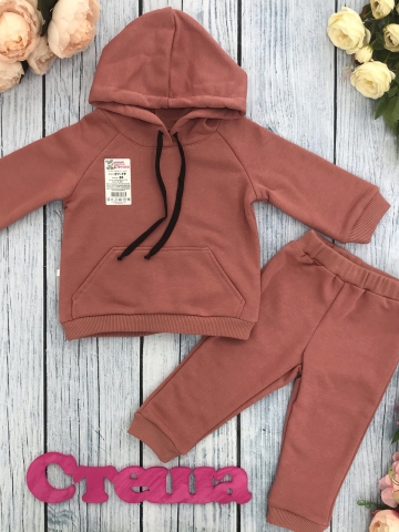 Купить оптом 311-ТР. Свитшот с капюшоном + Штаны, хлопок 65%, 35% ПЭ, 3-х нитка ( без начеса) терракот 98,104,110,116 в Выборге