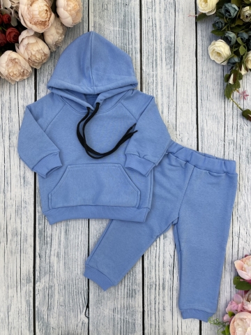 311-Г. Свитшот с капюшоном + Штаны, хлопок 65%, 35% ПЭ, 3-х нитка ( без начеса) голубой 98,104,110,116