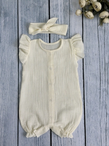 Купить оптом 341-СЛ. Песочник с повязкой для девочки из муслина, хлопок 100%, р 62,68,74,80 сливочный в Выборге