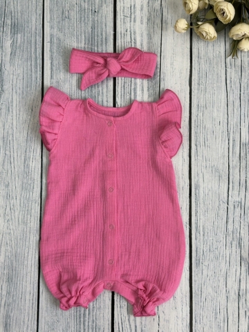 Купить оптом 341-Ф. Песочник с повязкой для девочки из муслина, хлопок 100%, р 62,68,74,80 фуксия в Выборге